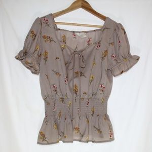 Sweet Wanderer Taupe Floral Blouse